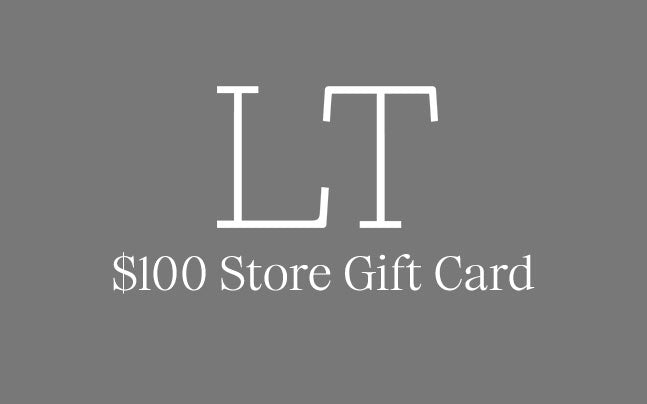 grey gift card image with white LT logo for $100 store gift card 