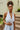Rylee Light Blue & White Halter Neckline Romper- top view