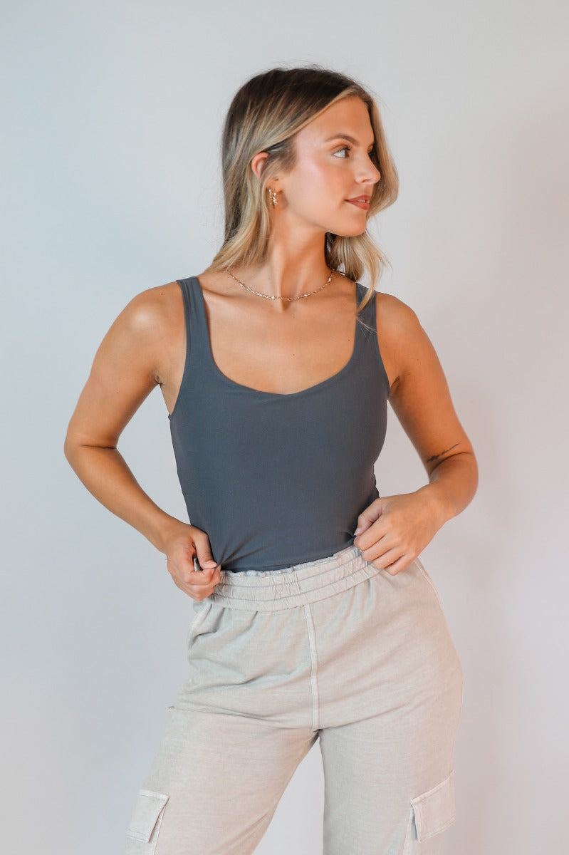 GIRLS' CAMISOLE CHARCOAL GREY