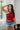 Cara Red & Black Striped Halter Tank Top - front