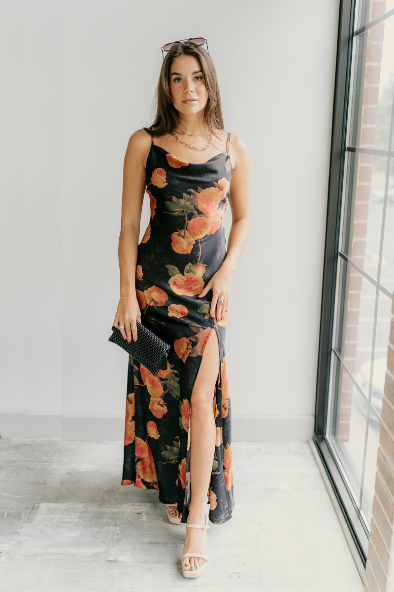 Athena Black Multi Floral Slit Maxi Dress