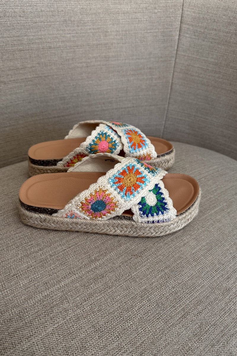 Side view of the Athens Multi Crochet Strap Sandals.