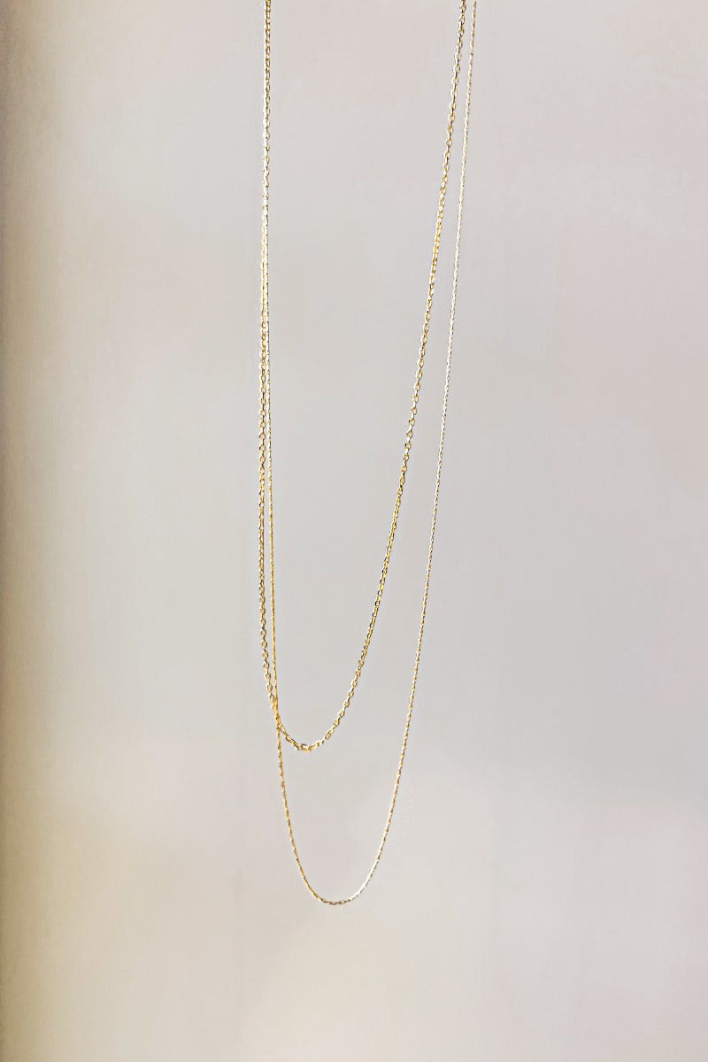 Front view of the Better Than The Rest Necklace which features a dainty gold, double chain.