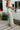 Side view of model wearing the Cross Road Jeans in Mint Green which features light sage green denim fabric, two front pockets, two back pockets, a front zipper with a monochromatic button closure, belt loops, wide legs and raw hems.