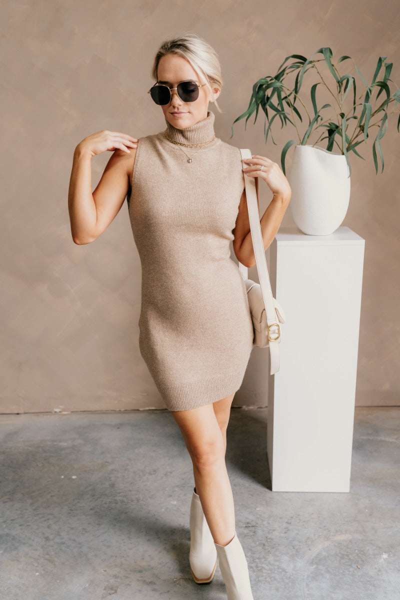 Glittery Lettuce Edge Sleeveless Knit Top in Taupe - Retro, Indie and  Unique Fashion