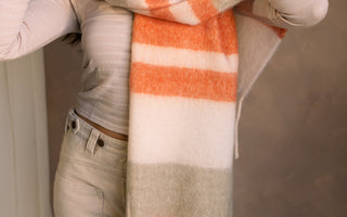 Rylie Orange Striped Fringe Scarf - Front View