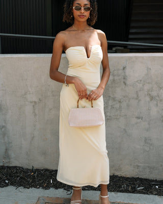 Jane pale yellow v wire midi dress