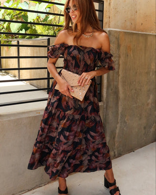 leilani navy palm print midi dress - front view