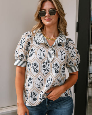 Morgan Cream Multi Floral Short Sleeve Top - front view