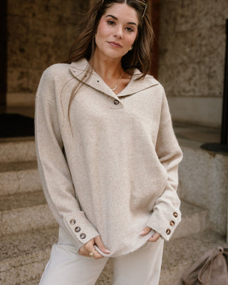 Marlowe Taupe Quarter Button-Up Sweater