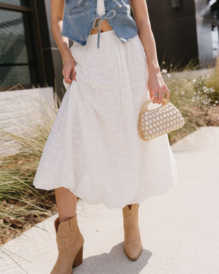 lottie white floral midi skirt - front view