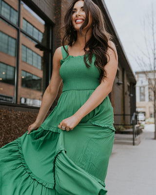 Selah Green Smocked Midi Dress- front view