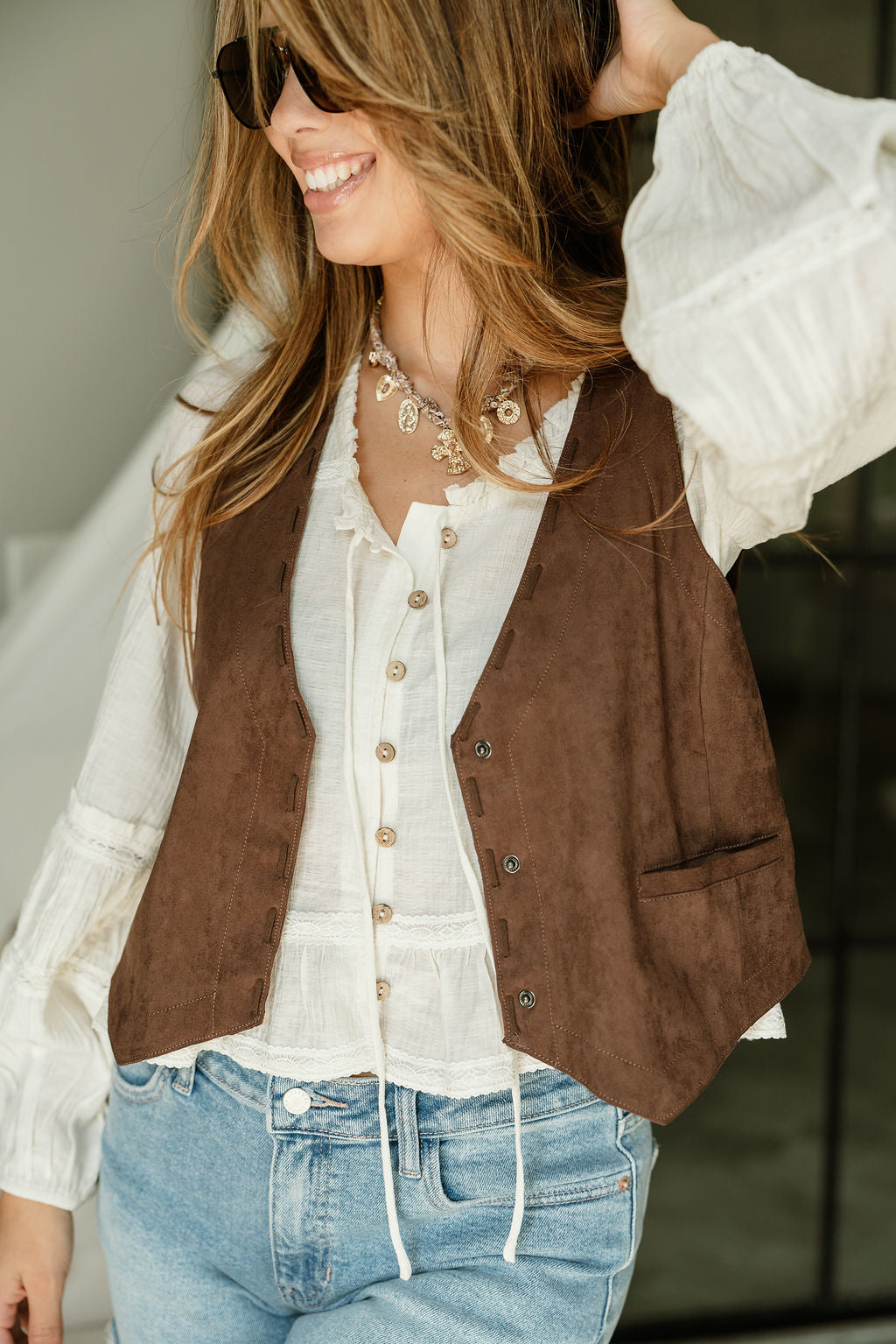 alina dark brown suede vest
