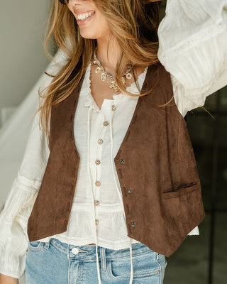 alina dark brown suede vest