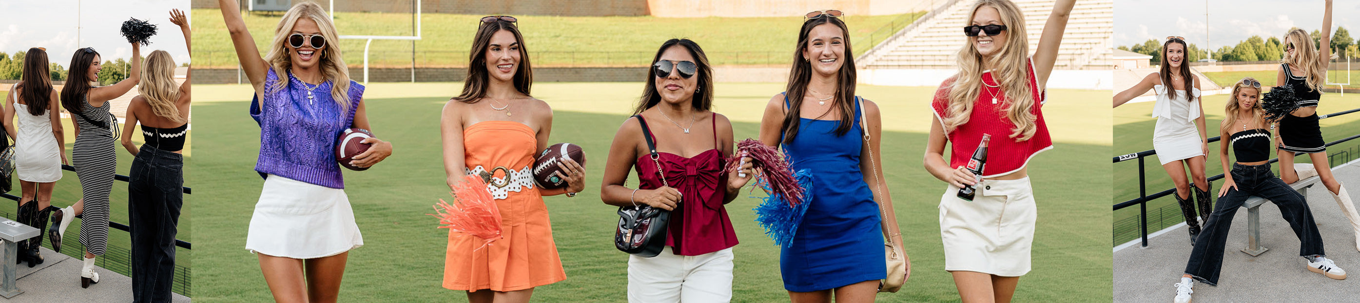 collage image of women in rainbow colored clothing for football 