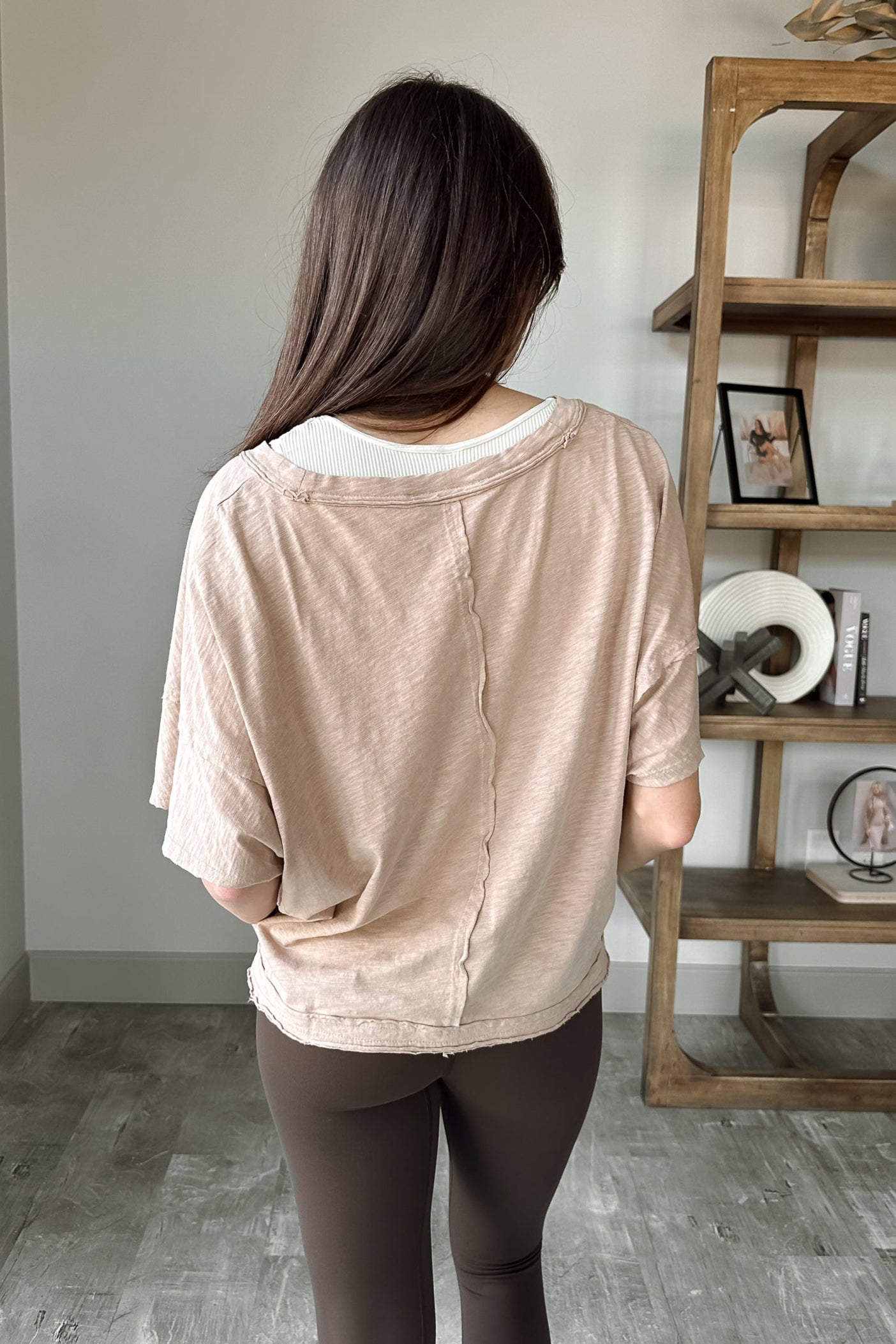 Elena Dark Taupe V-Neckline Top- back view