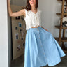 Saylor Light Denim Midi Skirt- full body view