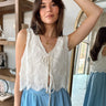 Presley Off White Eyelet Scallop Tie Tank- front view