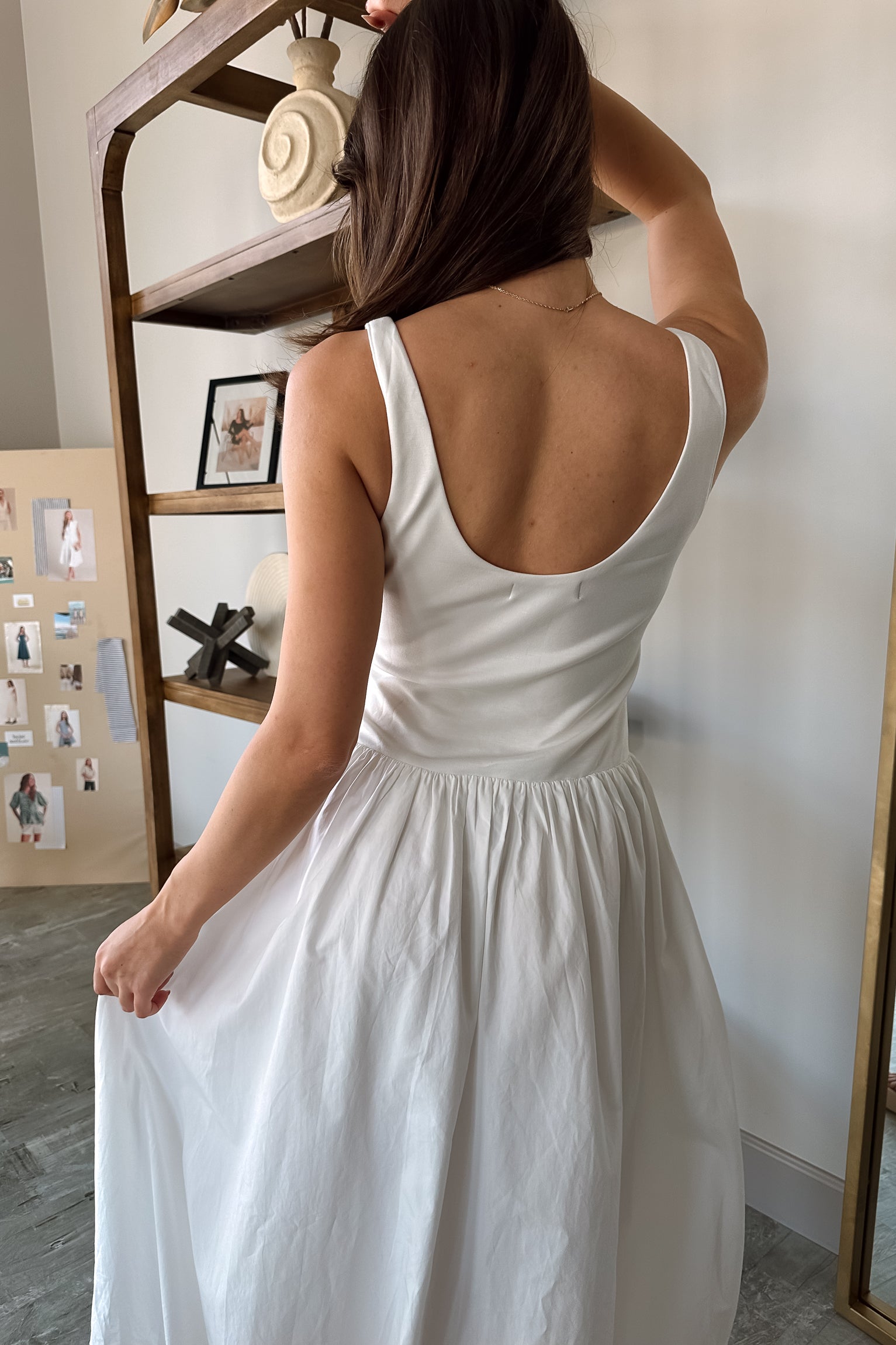 Nicole White Bubble Midi Dress- close up back view