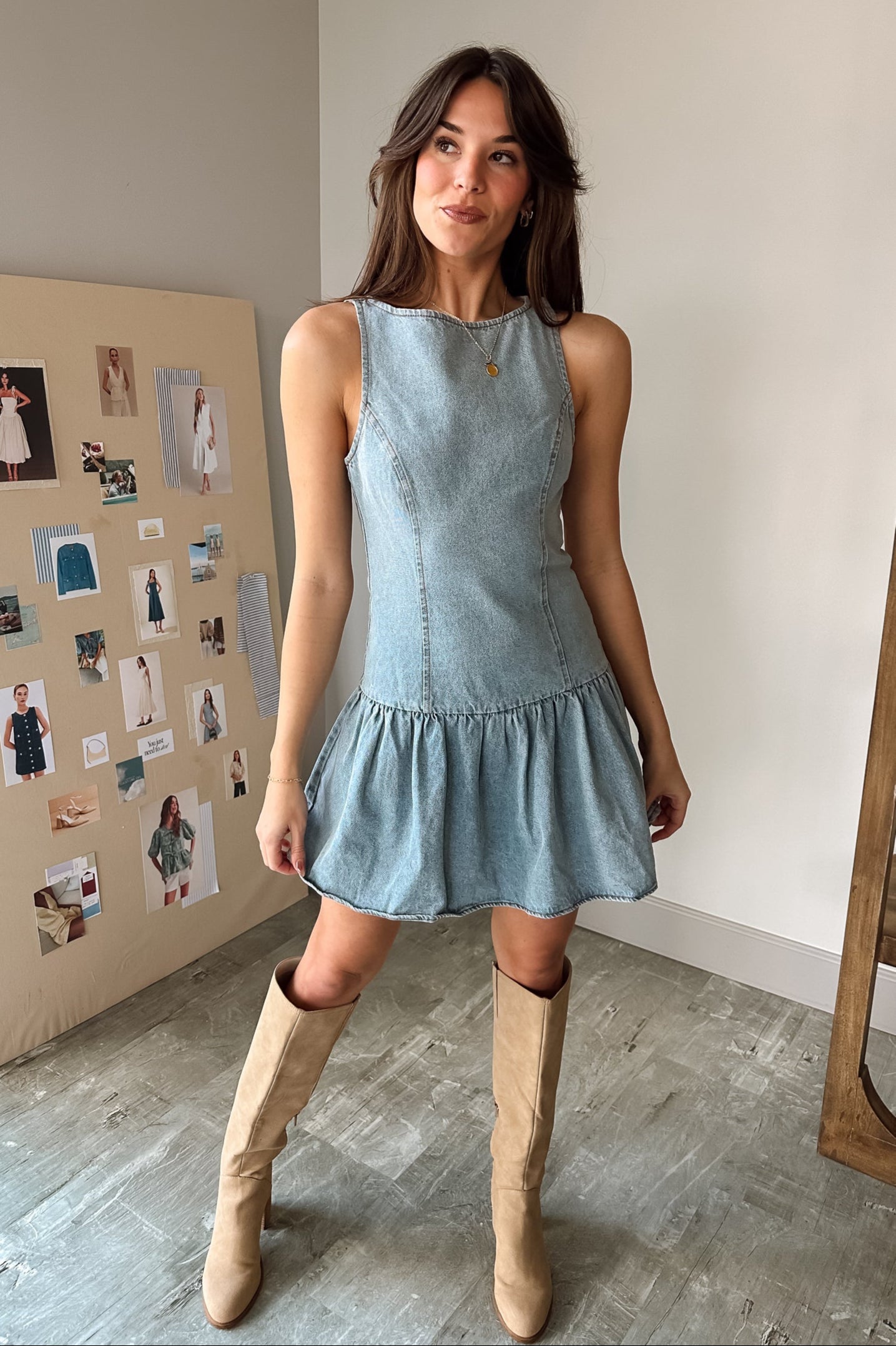 Drop Waist Mini Dress - Brianna Sleeveless Denim Dress