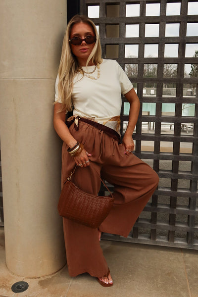 Brown Wide Leg Pants - Elara Linen Pants - Lizard Thicket