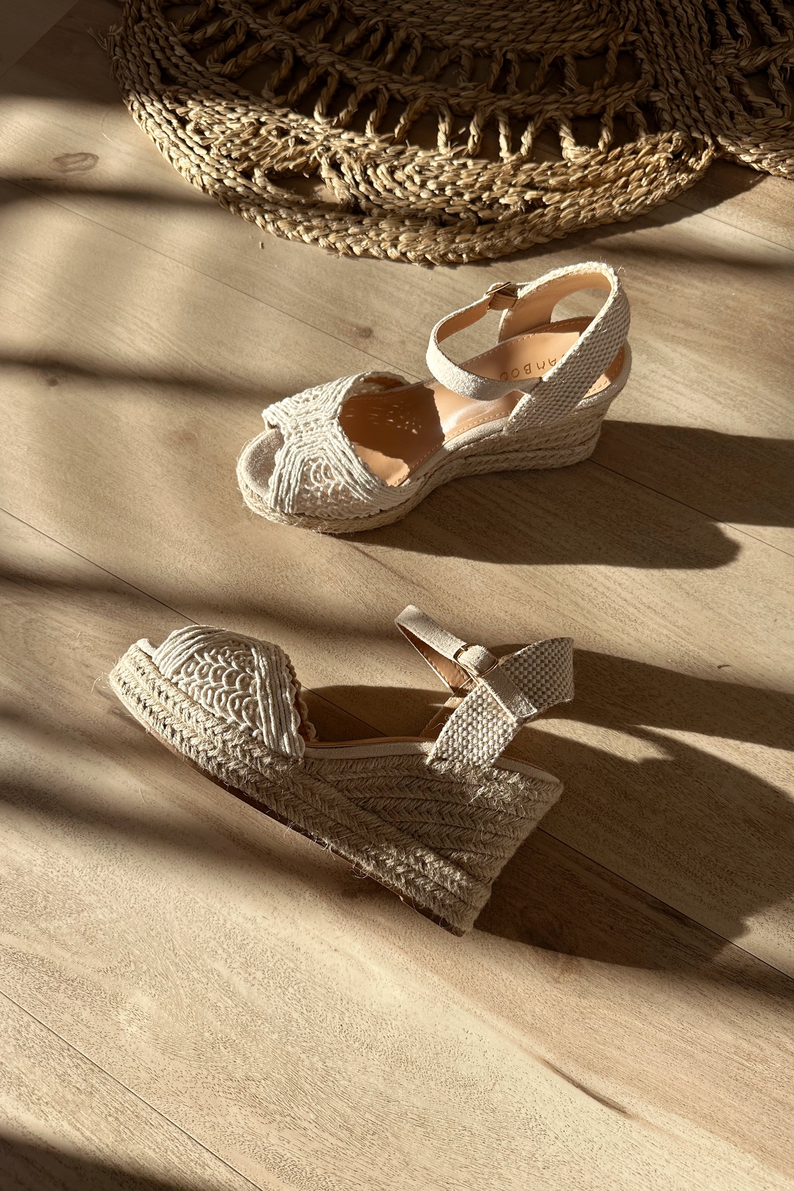 Ditch Cream Crochet Knit Espadrille Wedge Sandal- flat lay view