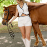 Brea Ivory & Navy Trim Shorts - full body front view