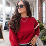 Margot Color Block Ruffle Sweater- red- front view