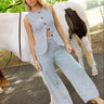 Brenley Navy & Ivory Striped Vest - full front view