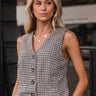 Sophia Brown & Black Houndstooth Vest - front view