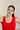 Amara Red Scalloped Mini Dress - closeup of neckline 