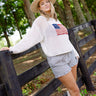Laura Navy & Cream Linen Ruffle Shorts- full body view