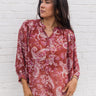 Olivia Rust & Pink Floral Paisley Top- front view