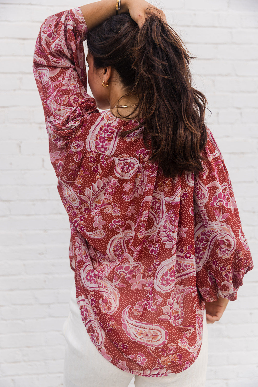 Olivia Rust & Pink Floral Paisley Top- back view