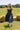 Dallas Navy Stripe Scallop Midi Dress- full body view