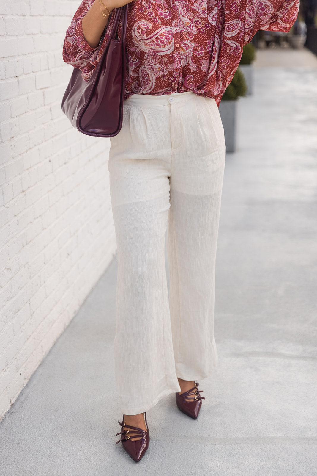 Anastasia Cream Wide Leg Pants- front view