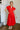 Juliet Red Smocked Gold Zip-Up Midi Dress- full body front view