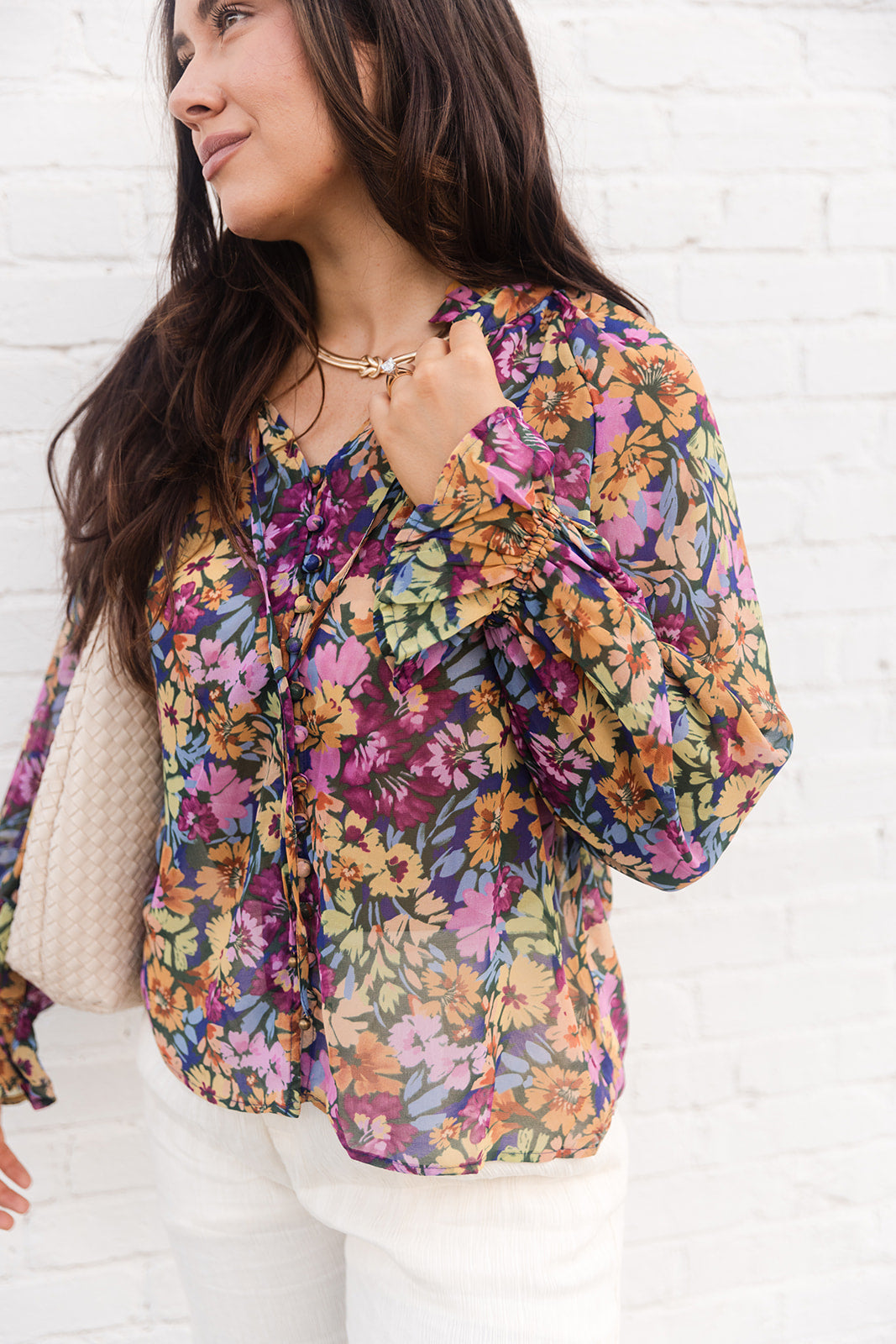 Ella Multi Floral Ruffle Top- side view