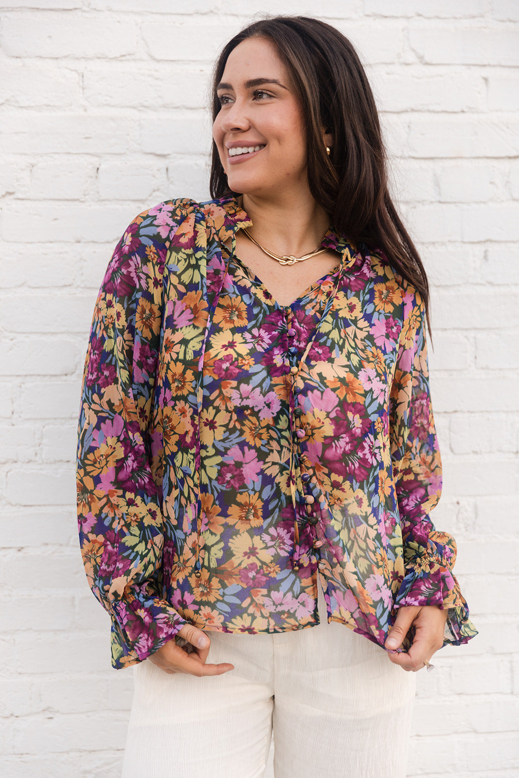 Ella Multi Floral Ruffle Top - Lizard Thicket