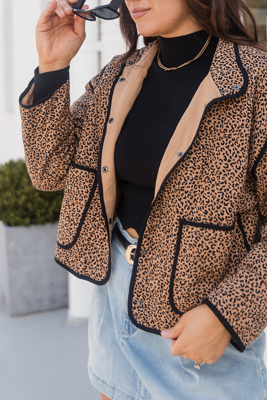 Sabrina Cheetah Lightweight Jacket- close up side view