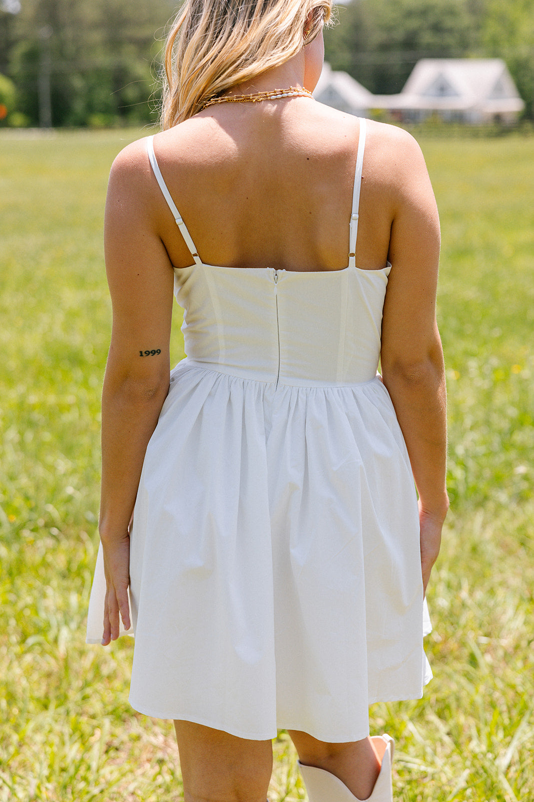 Janelle White Flare Mini Dress- back view