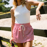 Alayah Red & White Stripe Linen Skort- front view