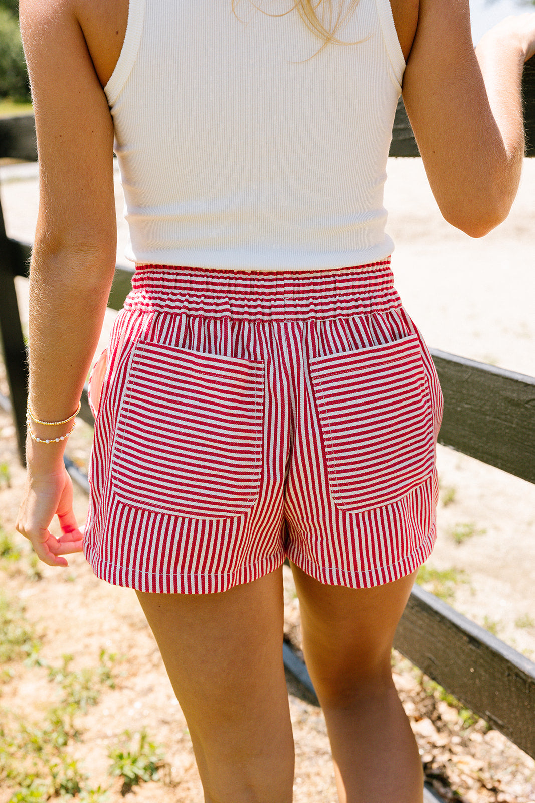 Alayah Red & White Stripe Linen Skort- back view