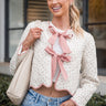 Sadie Cream & Pink Floral Scallop Jacket- front view