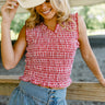 Lena Red & White Smocked Tank- front top view