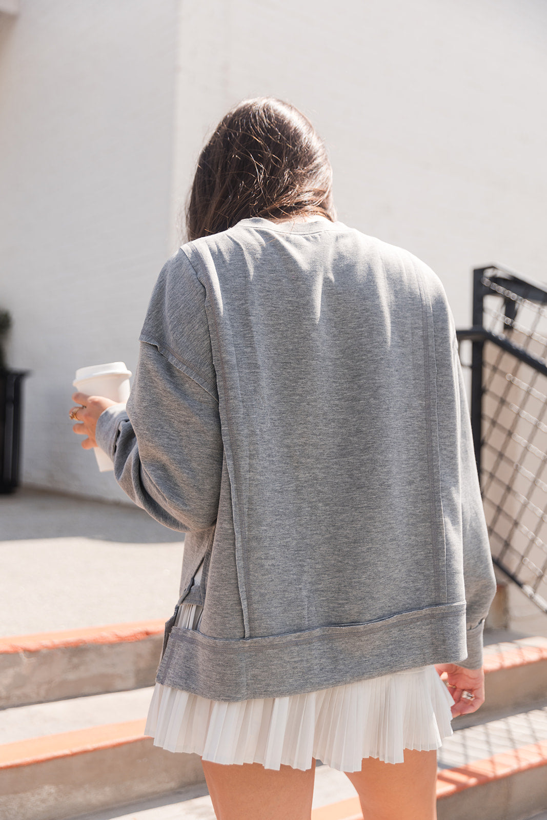 Nova Heather Grey Long Sleeve Sweater- back view