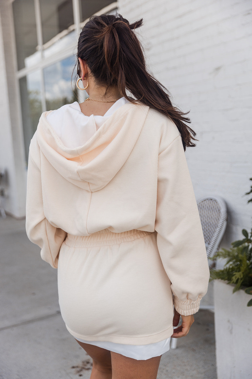 Piper Cream Ribbed Hoodie Dress - Lizard Thicket Piper Cream Ribbed Hoodie Dress - Lizard Thicket