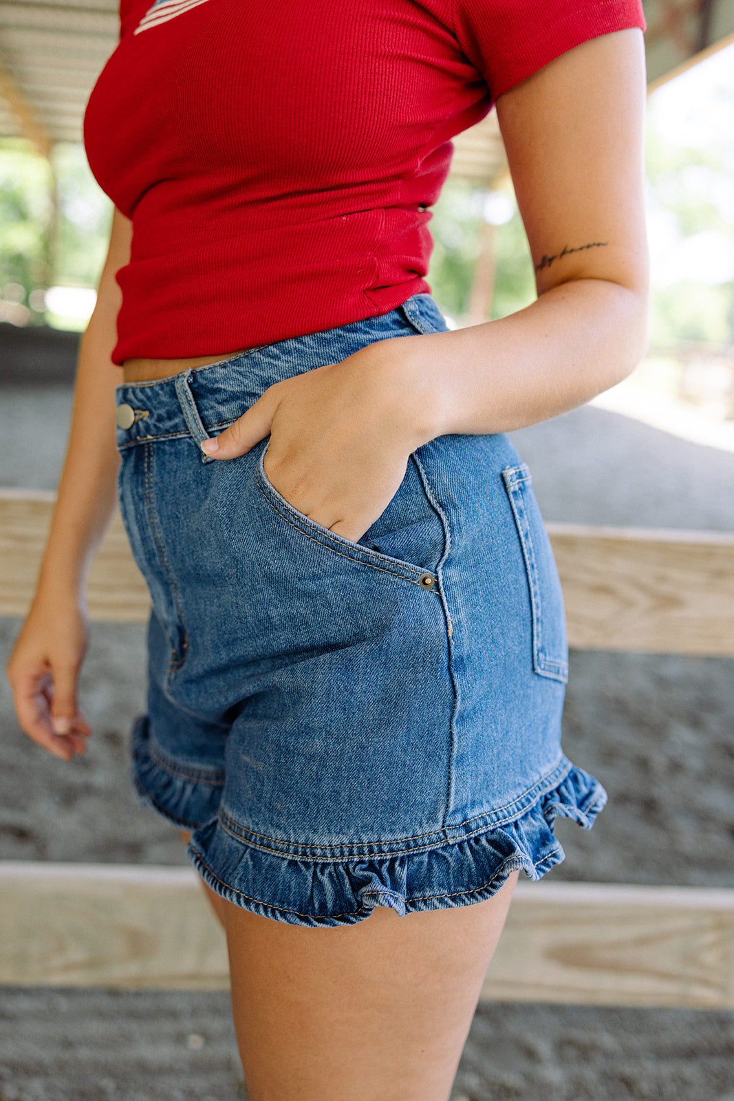 Cassidy Ruffle Hem Denim Shorts - side view