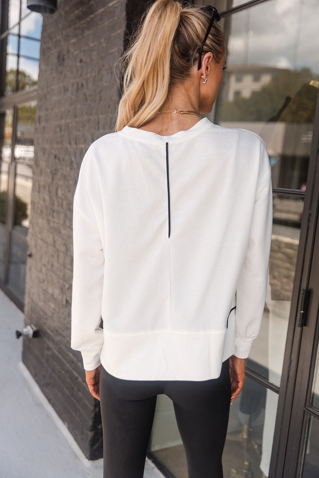 Aspen White & Black Pocket Sweatshirt- back view