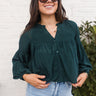 Amelia Hunter Green Smocked Long Sleeve Top- front view